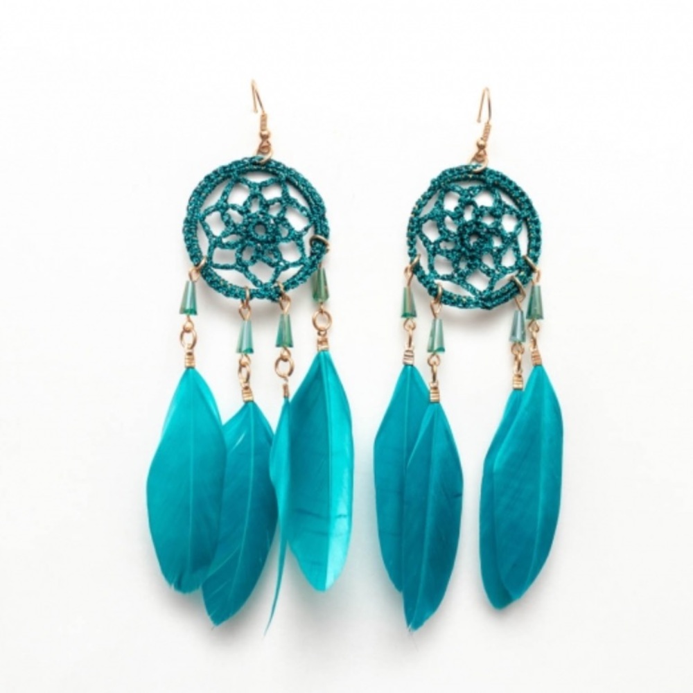 Artisan Made Dream catcher Feather Knit Earrings